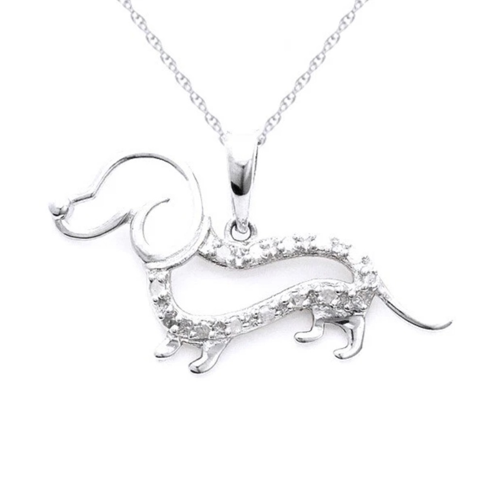 925 Diamond Silver Dachshund Pendant Necklace - Picture 7 of 9